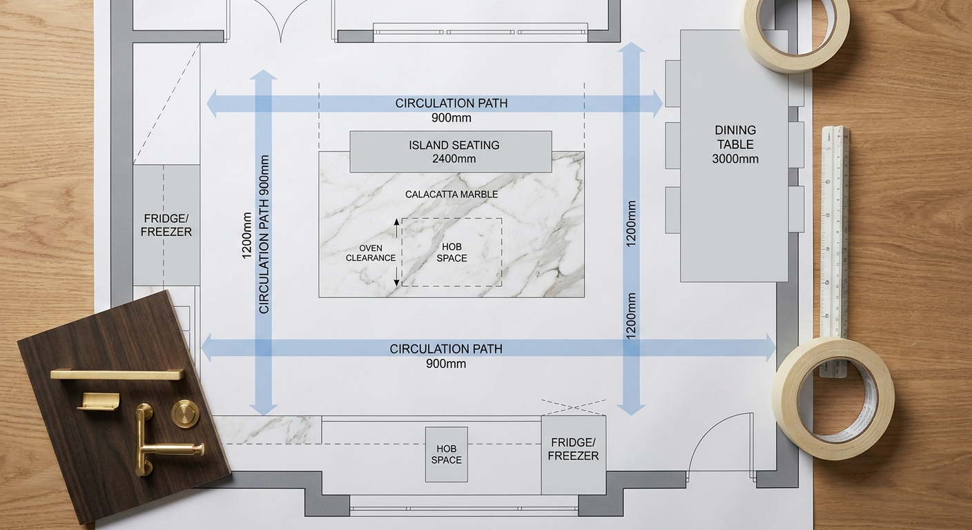 How luxury Italian kitchen planning balances appliance clearances and stone worktops