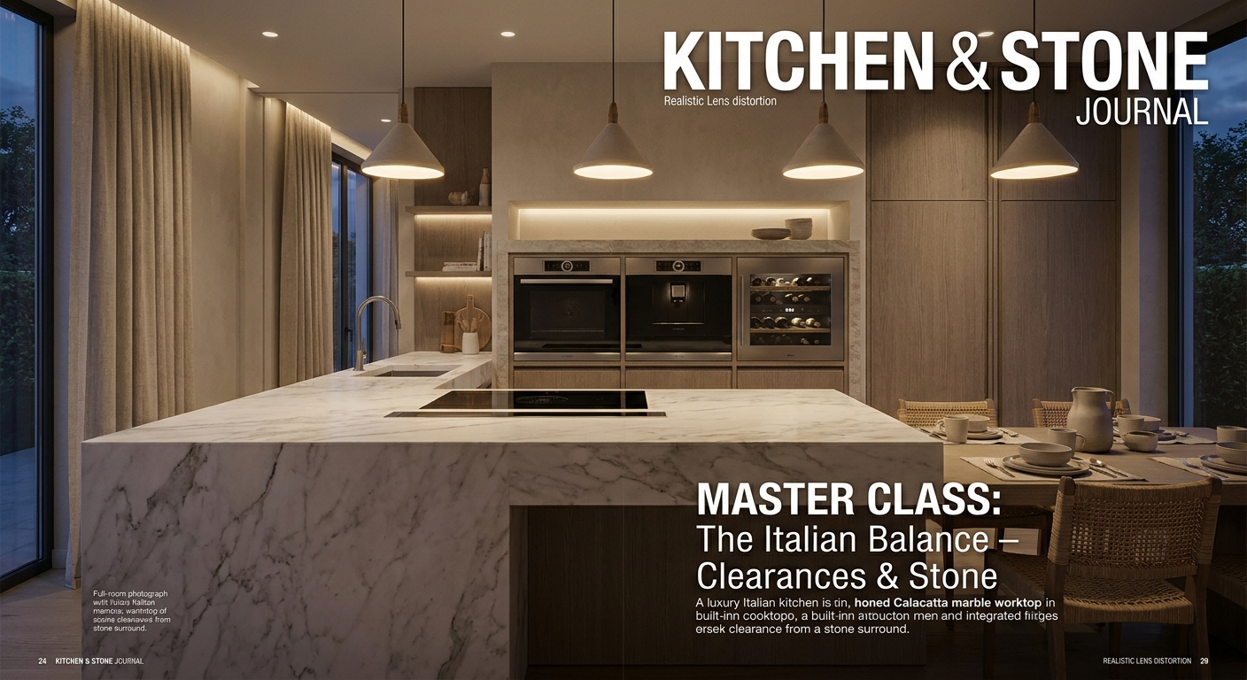 How luxury Italian kitchen planning balances appliance clearances and stone worktops